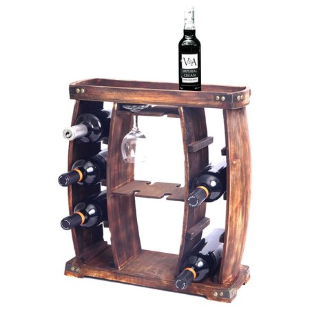 VINTIQUEWISE Rustic Wooden Wine Rack with Glass Holder, 8 Bottle Decorative Wine Holder QI003340